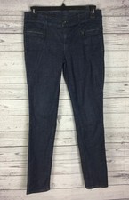 Cache Women  s Mid-Rise Blue Straight-Leg Stretch Skinny Jeans Size 8