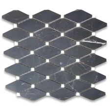 N835XH Nero Marquina Marble Octave Rhomboid Chipped Diamond Mosaic Tile Honed