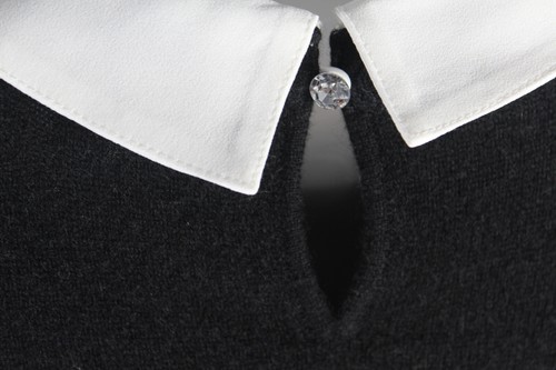 Maglione Cashmere Charter Club Luxury Med Nero Bianco Look a Strati Strass - Foto 5 di 12