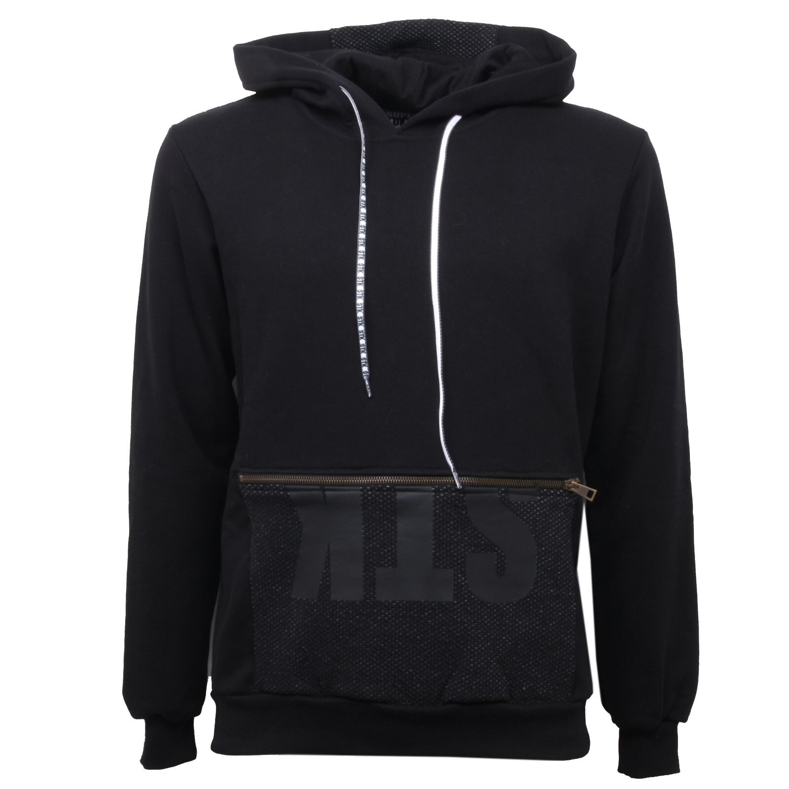 B4197 felpa uomo STK SUPERTOKYO cotone nero con cappuccio толстовка мужская