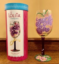 Copa de vino Lolita BEST MOM EVER Love My Wine pintada a mano 16 oz: púrpura • brillo