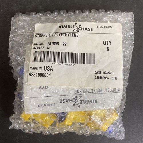 Kimble Chase Tappo 22 mm Polietilene Giallo 6 Tappi - Foto 1 di 12