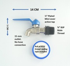 Brass Mini Lever type Water Butt Tap to Polypropylene 3/4" BSP Male Thead. 