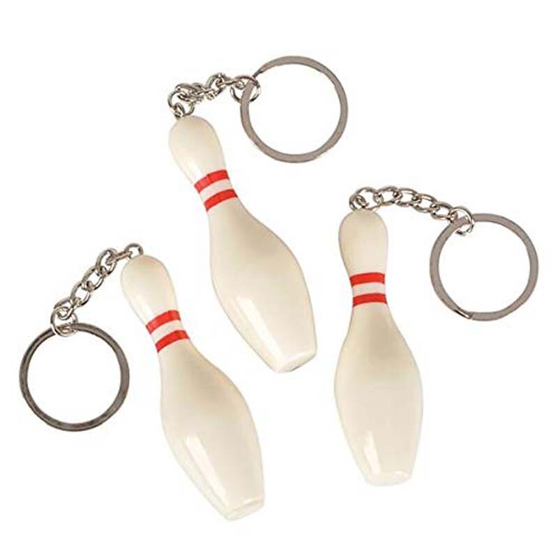 Dozen 3" Bowling Pin Keychain Favor Party Gift Bag Fillers Prize Bowl