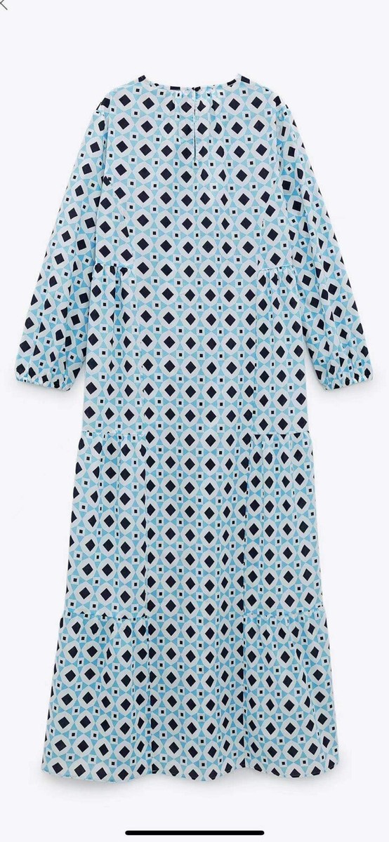 100% Authentic ZARA Blue Printed Long Dress $69.90+Tax Size: XS | eBay
