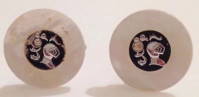 bouton de manchette tibi vintage couleur argent rond nacre décor cristal 348 - Photo 1/2