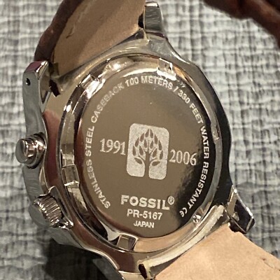 Fossil Silver Dial watch Brown Leather Strap Vintage NEW PR-5167 Needs Battery Fossil PR 5167 silver tone case genuine leather strap Needs  main image 2