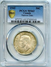 Canada George VI 50 Cents. 1941 KM-36 PCGS MS63 N° 1