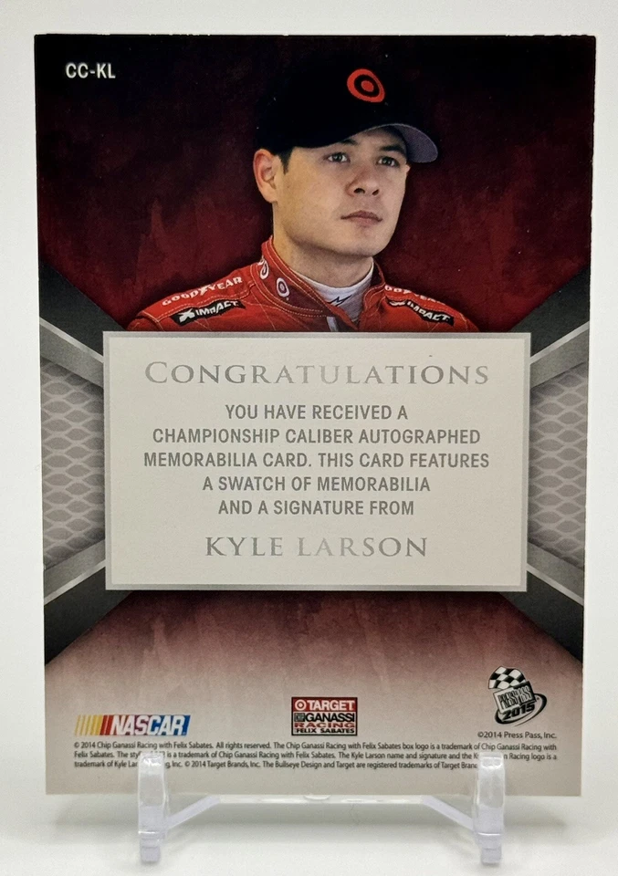 Kyle Larson 2014 Press Pass Championship Caliber AUTO RELIC Rookie RC #/5 - Image 2 of 2