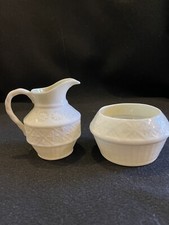 Beleek Black Mark 3rd Period Creamer And Open Sugar Cane Weave Pattern