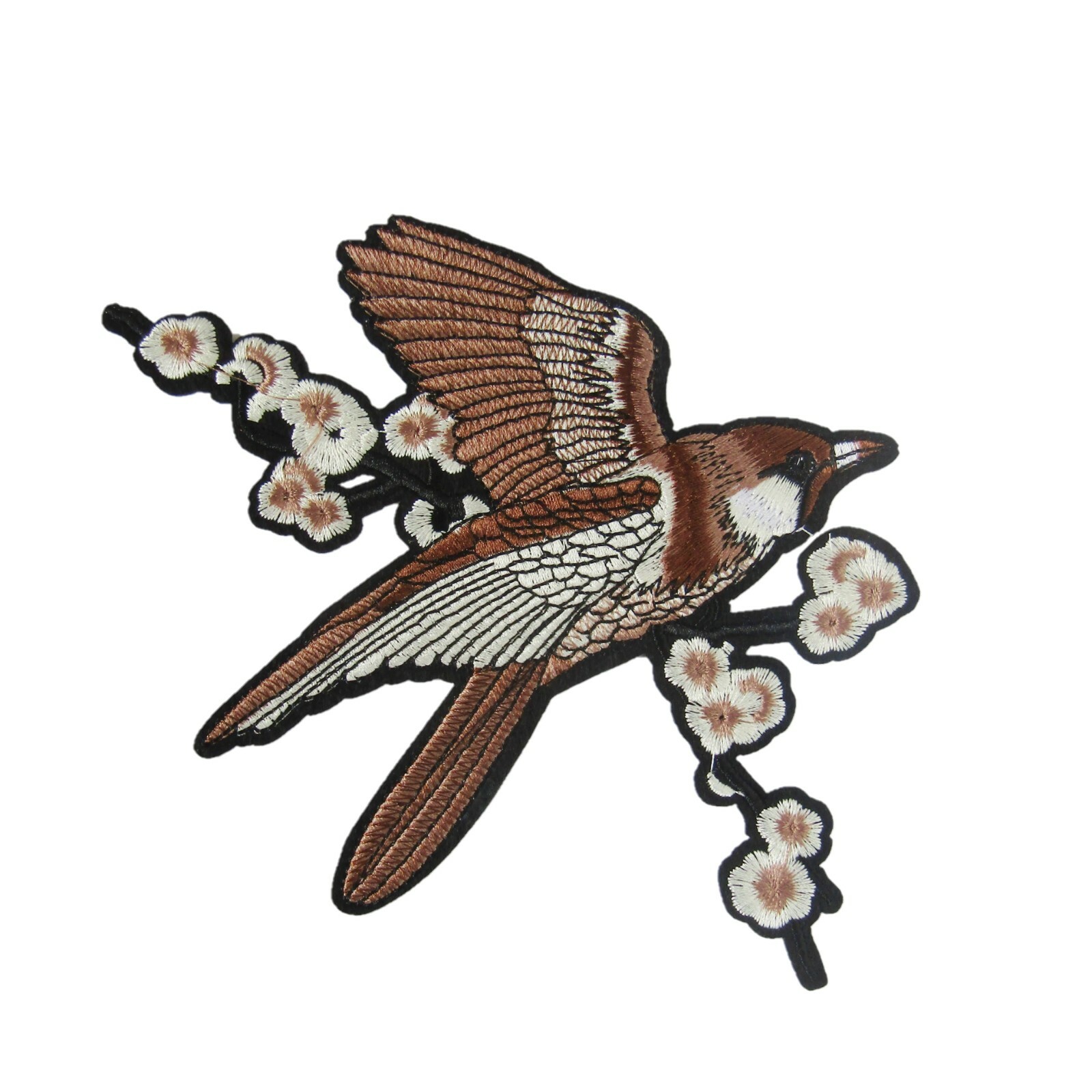 Brown Bird & Cherry Blossom Iron-On Patch 17x17 cm P483