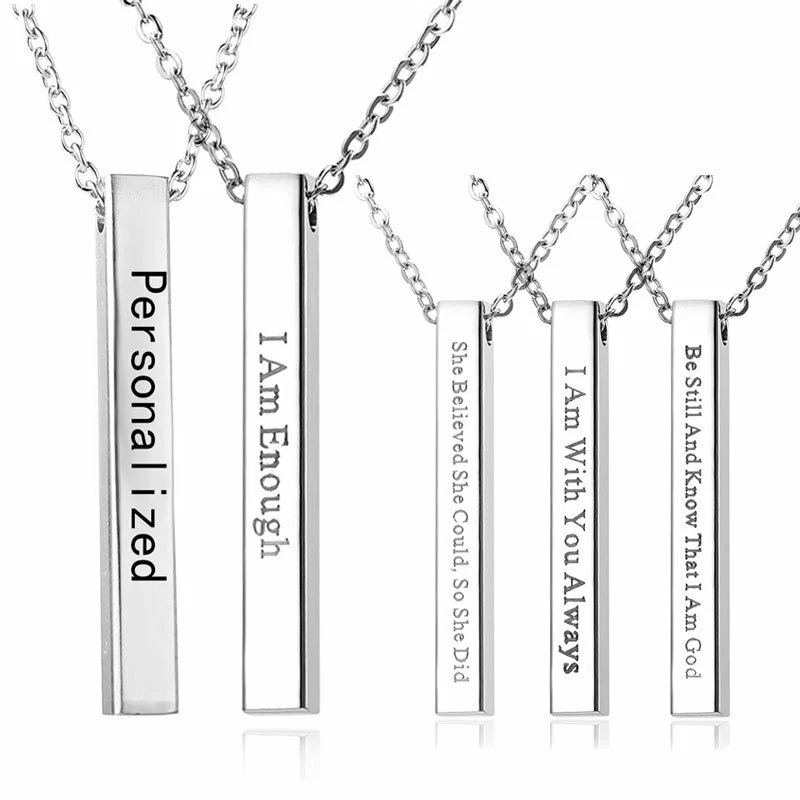 Collar Colgante Personalizado Acero Inoxidable Nombre Letra Fecha Personalizado Joyería Foto 3 de 4