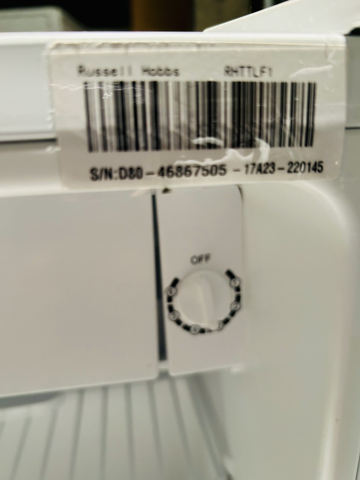 Russell Hobbs mini fridge. Whiter looking exterior / interior than in