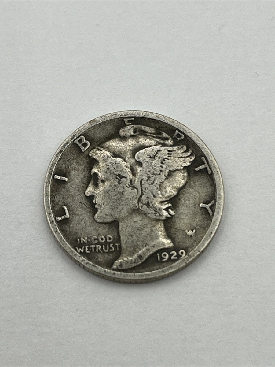 1929　マーキュリー・ダイム 　ウィングド・リバティ　銀貨 1929 Mercury Dime United States US Coin Silver Circulated Liberty