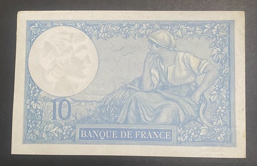 Scarce Currency 26-12-1940 France 10 Francs Banknote Blue Minerva Very Fine - Picture 2 of 2