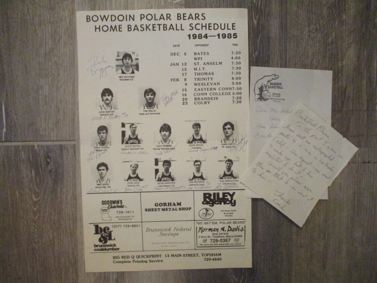 1984 Bowdoin College Men's Basketball Poster(13 Sign/w/RAY BICKNELL/RICK  BOYAGES | eBay