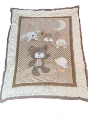 Koala Baby Crib Blanket Brown Teddy Bear Duck  Quilted Baby Comforter HTF 42x32”