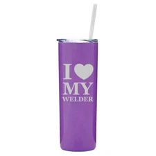 20 oz Skinny Tumbler Stainless Steel Travel Mug w/ Straw I Love My Welder