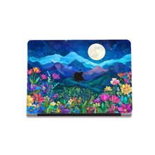 Night Sky Floral MacBook Case Vibrant Moonlit Mountain and Flower Design 2025