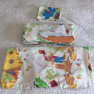 Vtg 3 Pc Sesame Street Twin Bedding Set Sheets Camping Theme