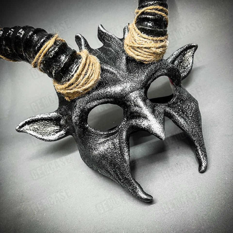 Black Silver Demon Devil Satan Black Impala Horns Masquerade Party Costume Mask - Image 4 of 4
