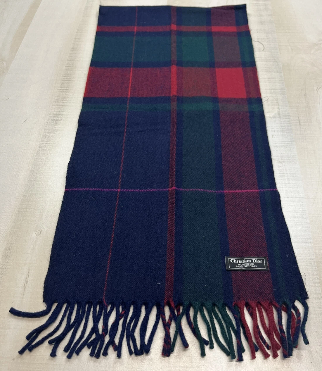 Écharpe vintage plaid laine mélangée Christian Dior Monsieur