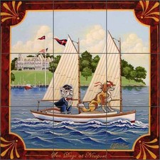 Tile Mural Backsplash Ceramic Parker Dogs Sailboat Boat Nautical Art POV-EP008