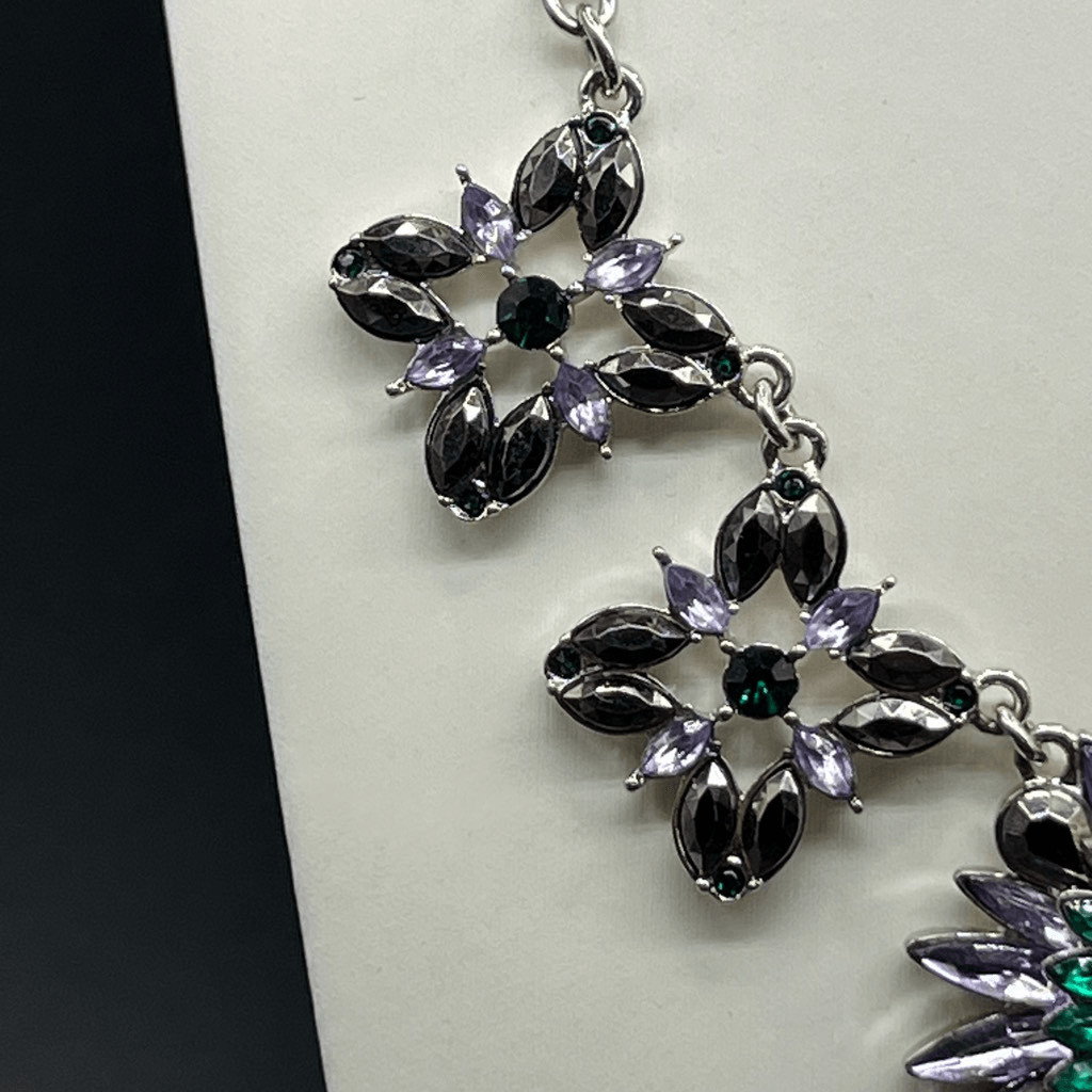 Crystal Statement Necklace Rhinestone Chunky Flow… - image 4