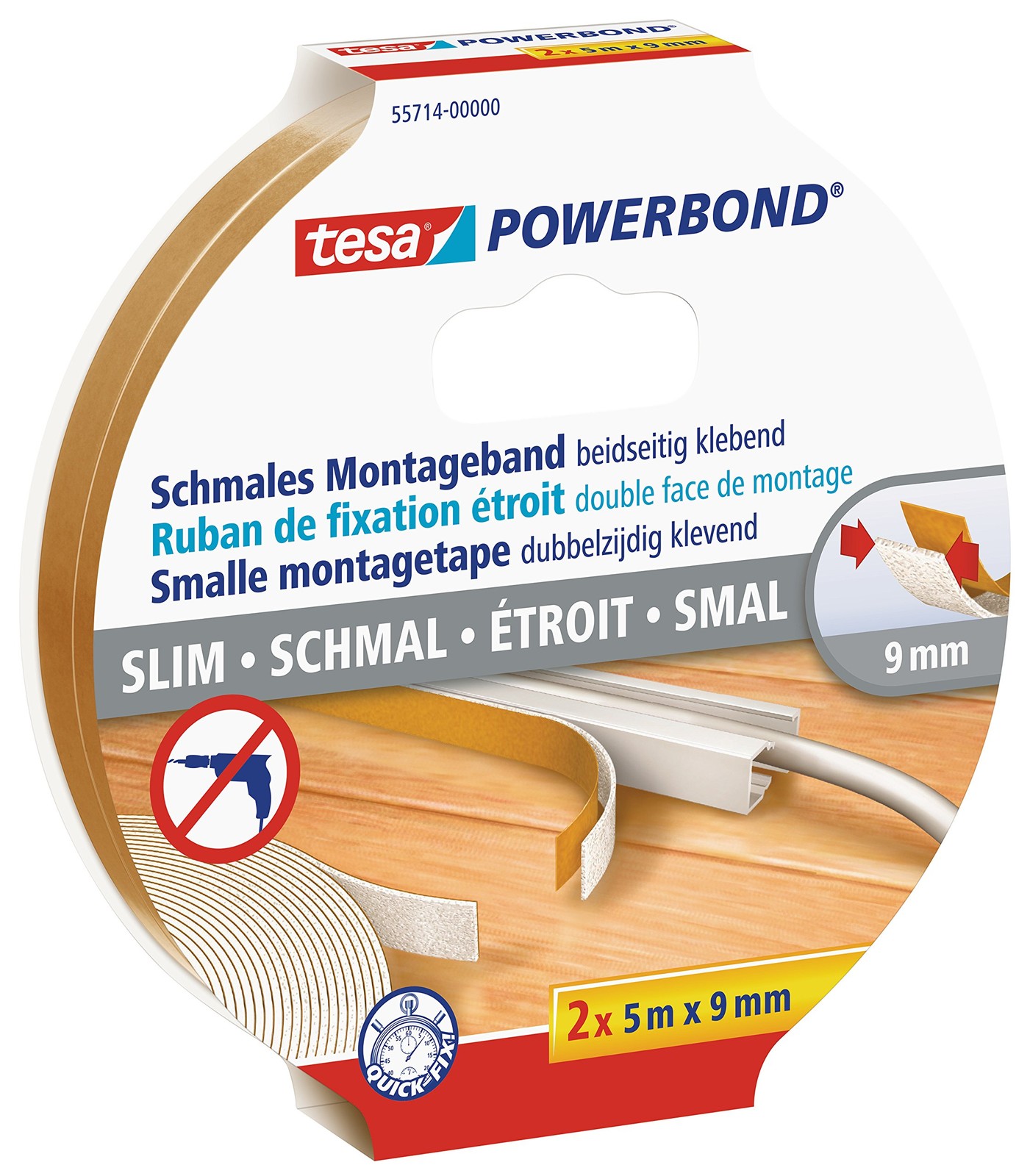 tesa 55714-00000-00 Powerbond белый 5 м x 9 мм 6590₽