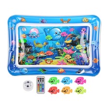 Cat Water Mat Sensory Play Mat w/ Floating Fish Toys LED for Indoor & Outdoor