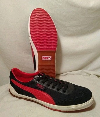 Men's- 11 PUMA TT Super Black & Red Leather Suede Mesh Gum Bred 351668 06 2011