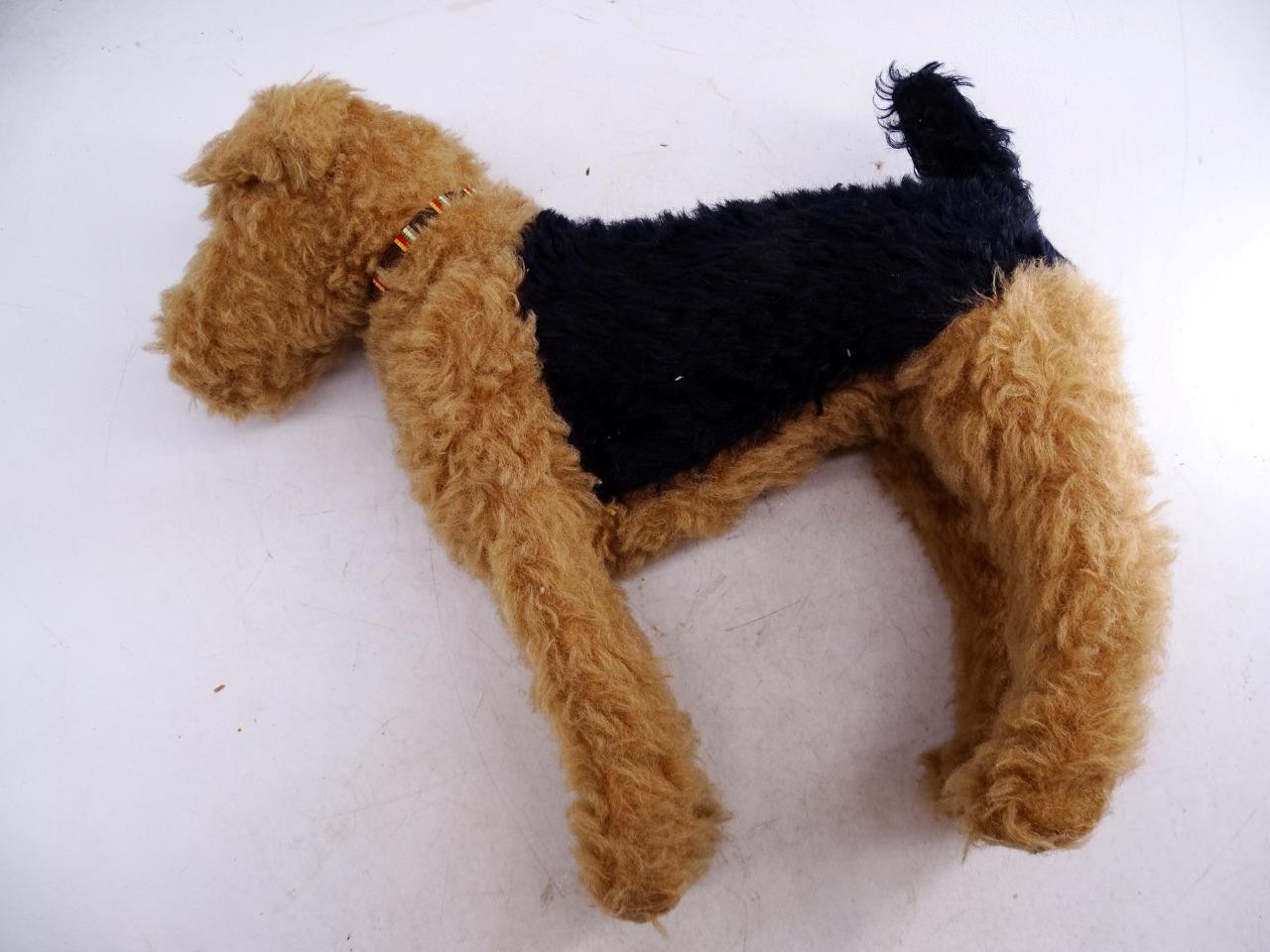 Antique Mohair Straw Stuffed Animal Airedale Terrier Dog Glass Eye 16
