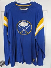 CCM Old Time Hockey Buffalo Sabres NHL Long Sleeve Shirt Adult Size L Large Blue