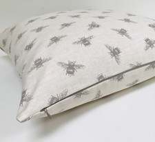 Image of Bumble Bee DOUBLE SIDED Linen Look Cushion Covers grey Ivory Fryetts Fabric 17"