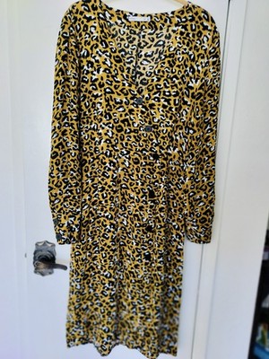 Lefties Inditex Spain Asymmetric Leopard Print Midi Dress 100% Viscose Size M