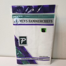 4 Paris Accessories Men's Cotton Handkerchiefs Satin Stripe White on White