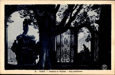 Nancy France Fontaine de Neptune Rear View Silhouette PLC Vintage Postcard