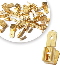 25 Pcs Gold Piggyback Spade Connectors - Male to Single Female Brass 3 Way Adapt