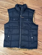 Goodfellow Co. Men's Black Puffer Vest M Full Zip Quilted Button Accents EUC