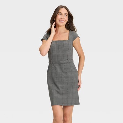 Women's Tailored Mini Dress - A New Day Gray Plaid XL
