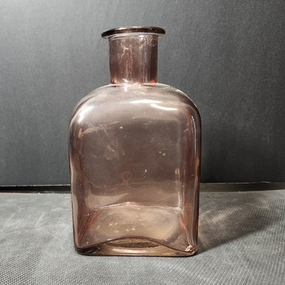 Purple Glass Collectible Bottle Square Design Modern. Decorative Display Accent
