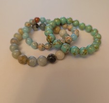 Gemstone Beaded Stackable Multicolor Bohemian Bracelets Set, Tie Closure