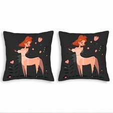Whimsical Floral Throw Pillow Covers 18x18in Set of 2 - Playful Red Hair