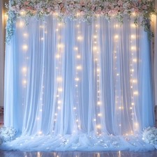 Soft Baby Blue Tulle Backdrop LED Lights: Perfect for Celebrations 10ft x 8ft