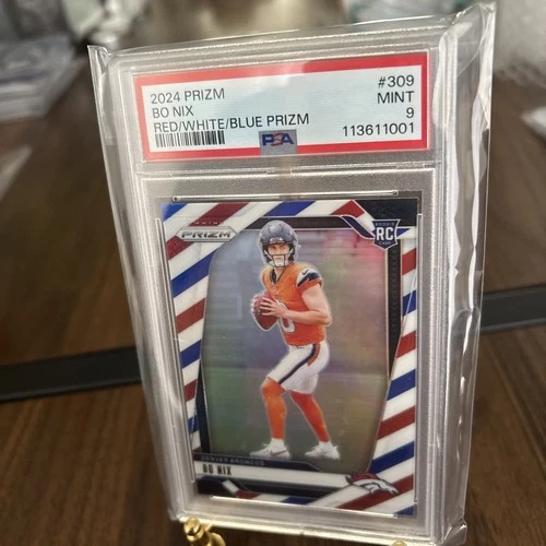🐴🐴2024 Bo Nix Red White And Blue Prizm PSA 9🐴🐴