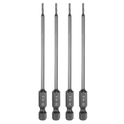 4pcs Flat Hex Screwdriver Bit H1.5 Magnetic Tip 1/4'' Hex Shank 4'' Long S3 Steel