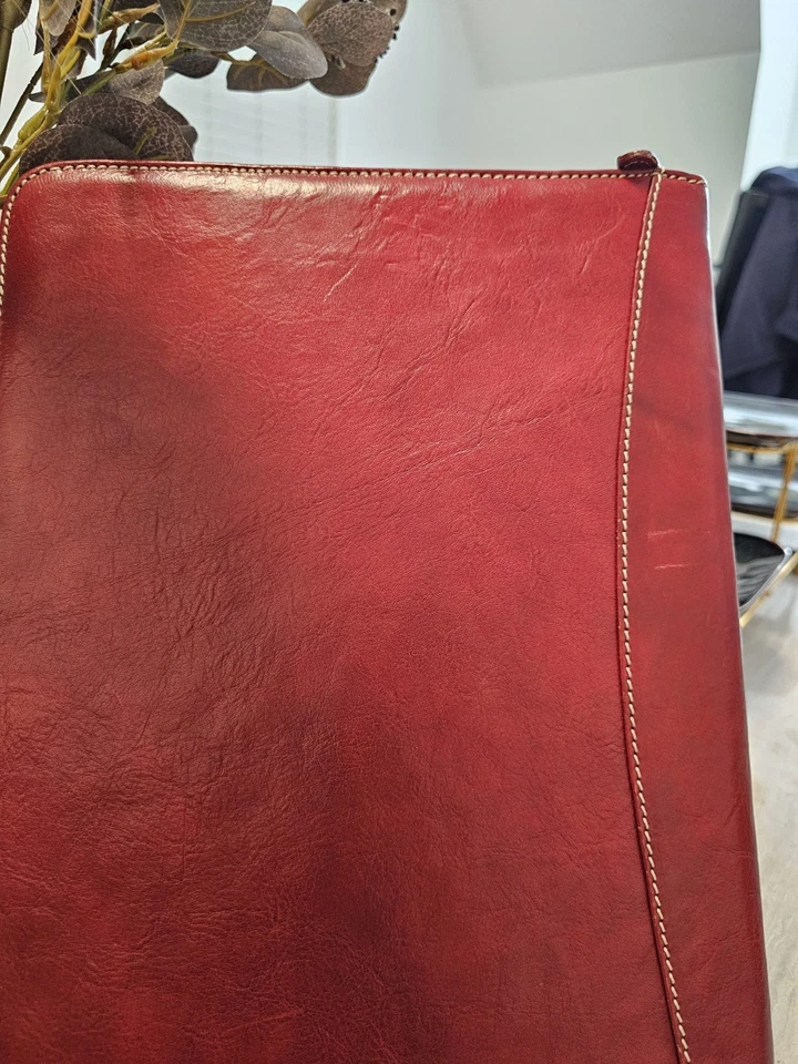 Vera Pelle Italiano Cuero Cremallera Portafolio Organizador - Borgoña Foto 4 de 4