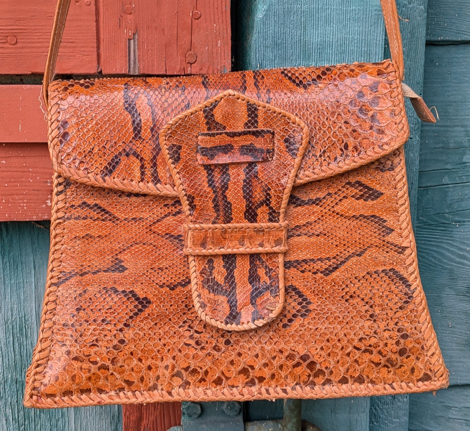 Vintage Handbag Python Leather with Adjustable St… - image 2