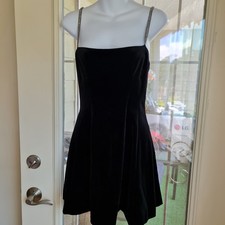 Zara Black Mini Velvet Dress With Rhinestone Strap Size XS
