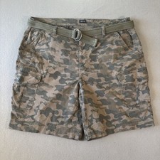 Buffalo David Bitton Camo Cargo Shorts Mens 42 Belted Ripstop Military Utility